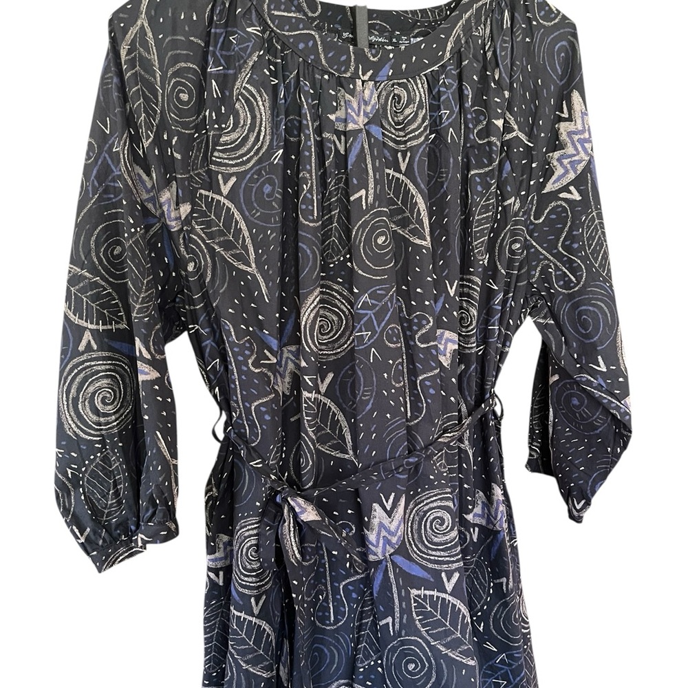 Gudrun Sjoden Black Midi Dress with Cream & Light Blue Motifs